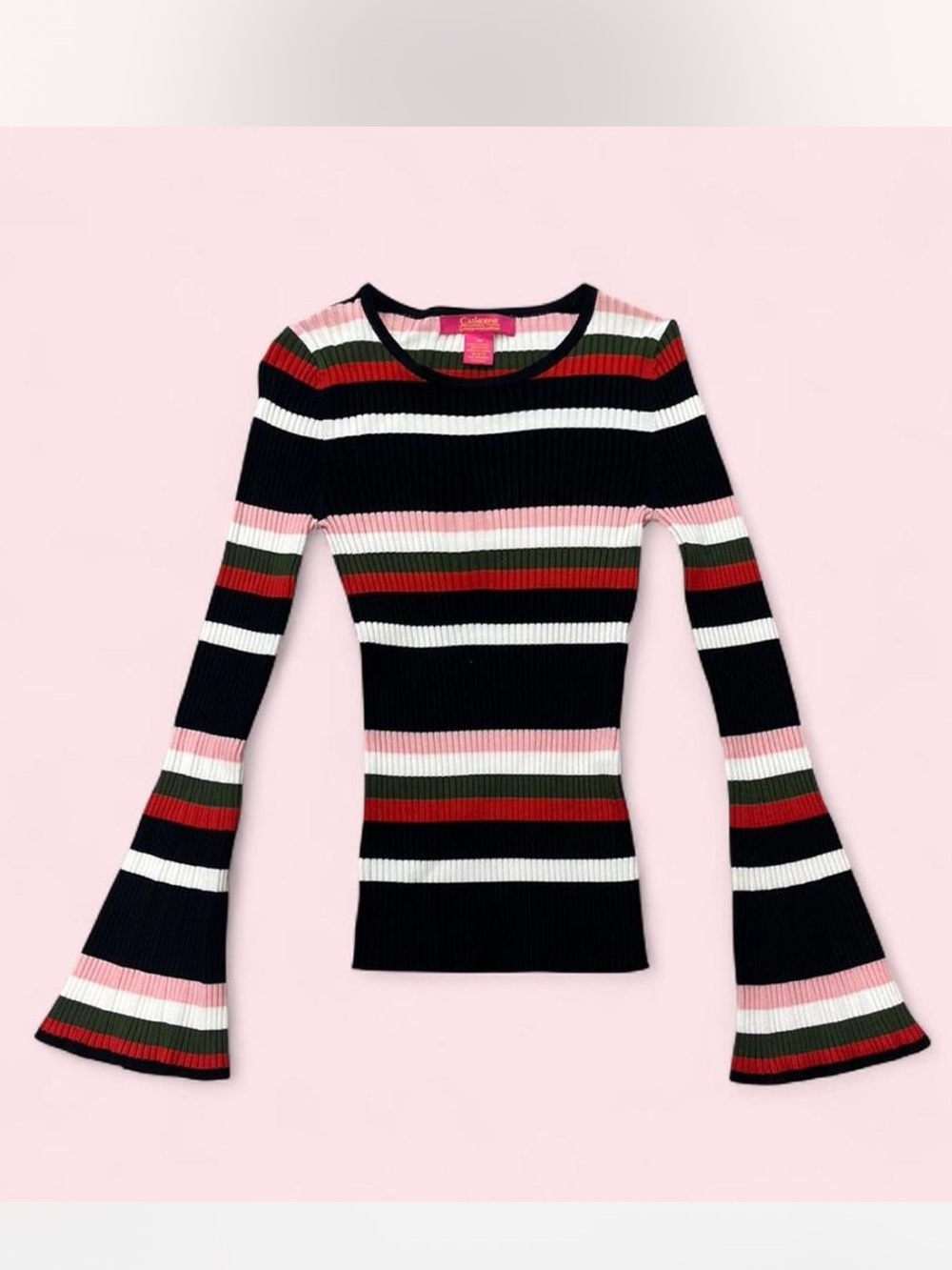 Striped ribbed bell sleeve top by Catherine Malandrino